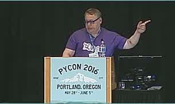 Larry Hastings on stage at PyCon 2016